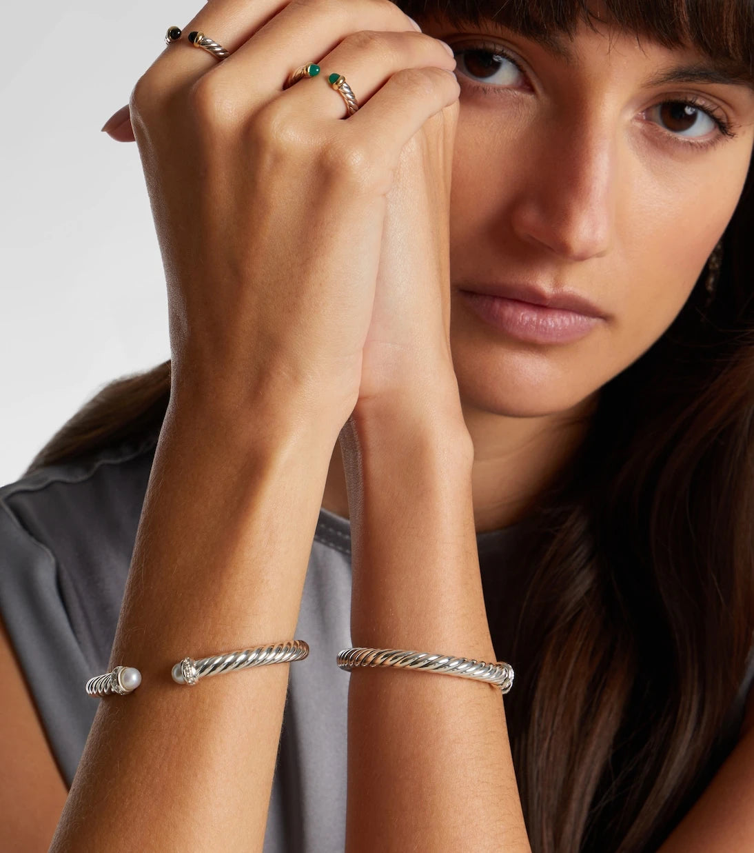 David Yurman - Cable Flex® sterling silver bracelet with diamonds and pearls