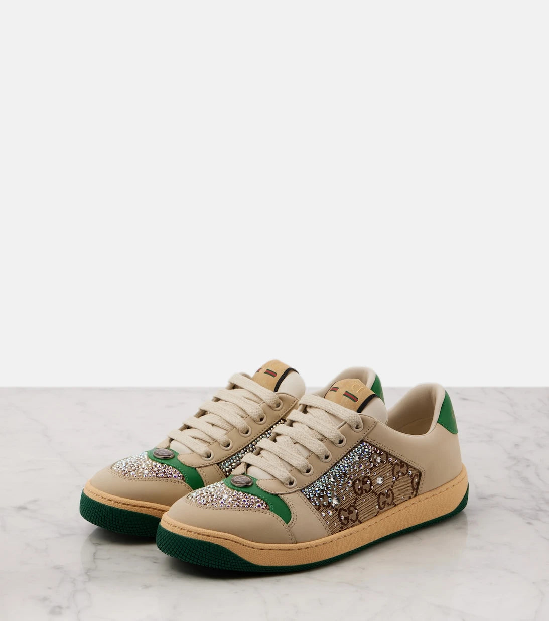 Gucci - Screener embellished leather sneakers