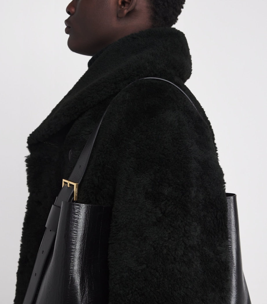 Polo Ralph Lauren Black Shearling Cabot Overcoat