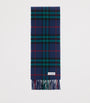Blue Cashmere Narrow Check Scarf