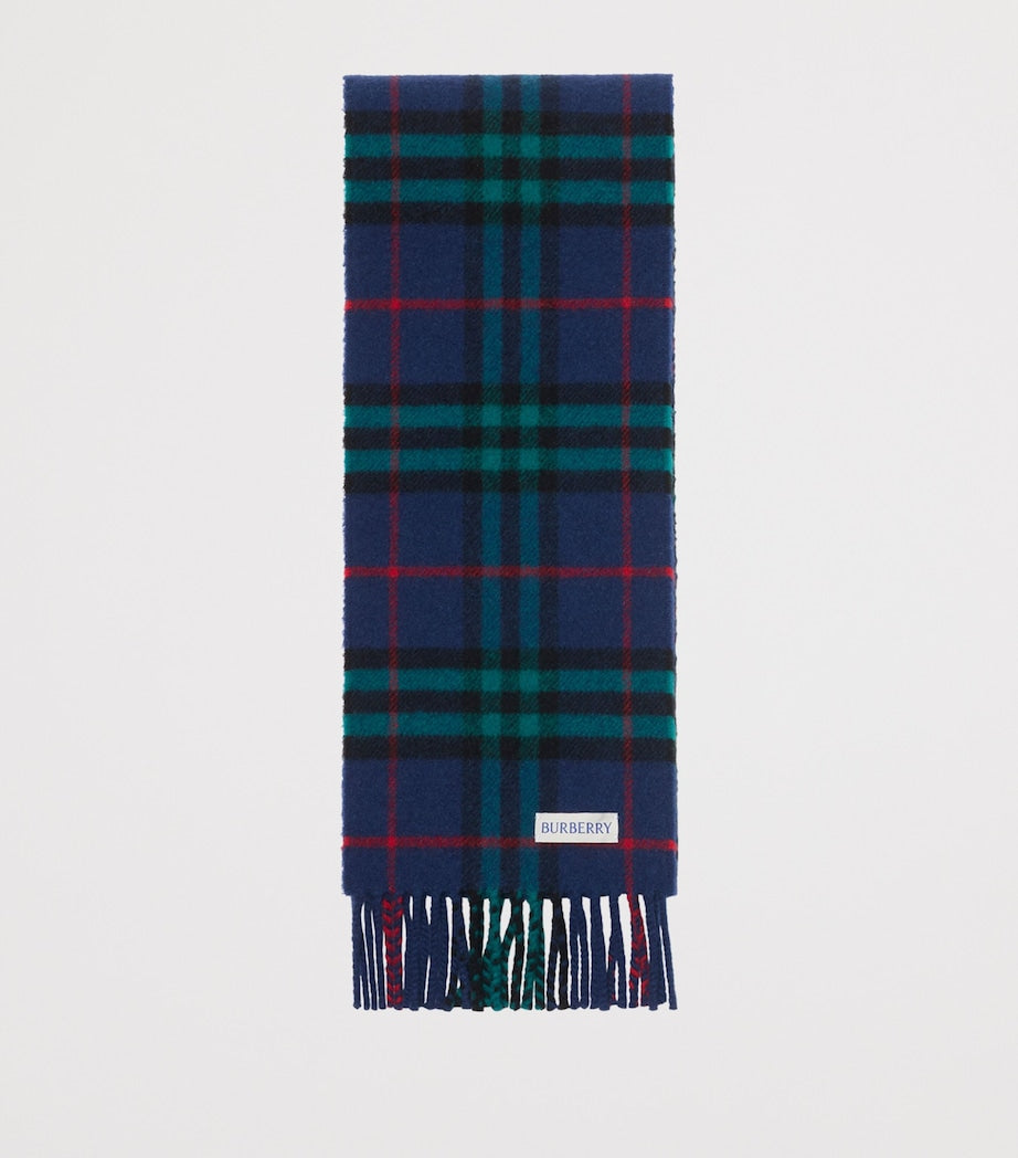 Blue Cashmere Narrow Check Scarf