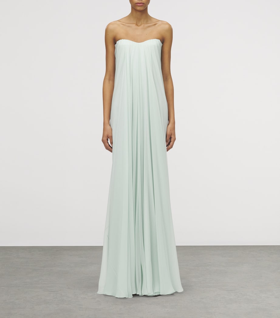 McQueen Green Silk Draped Maxi Dress
