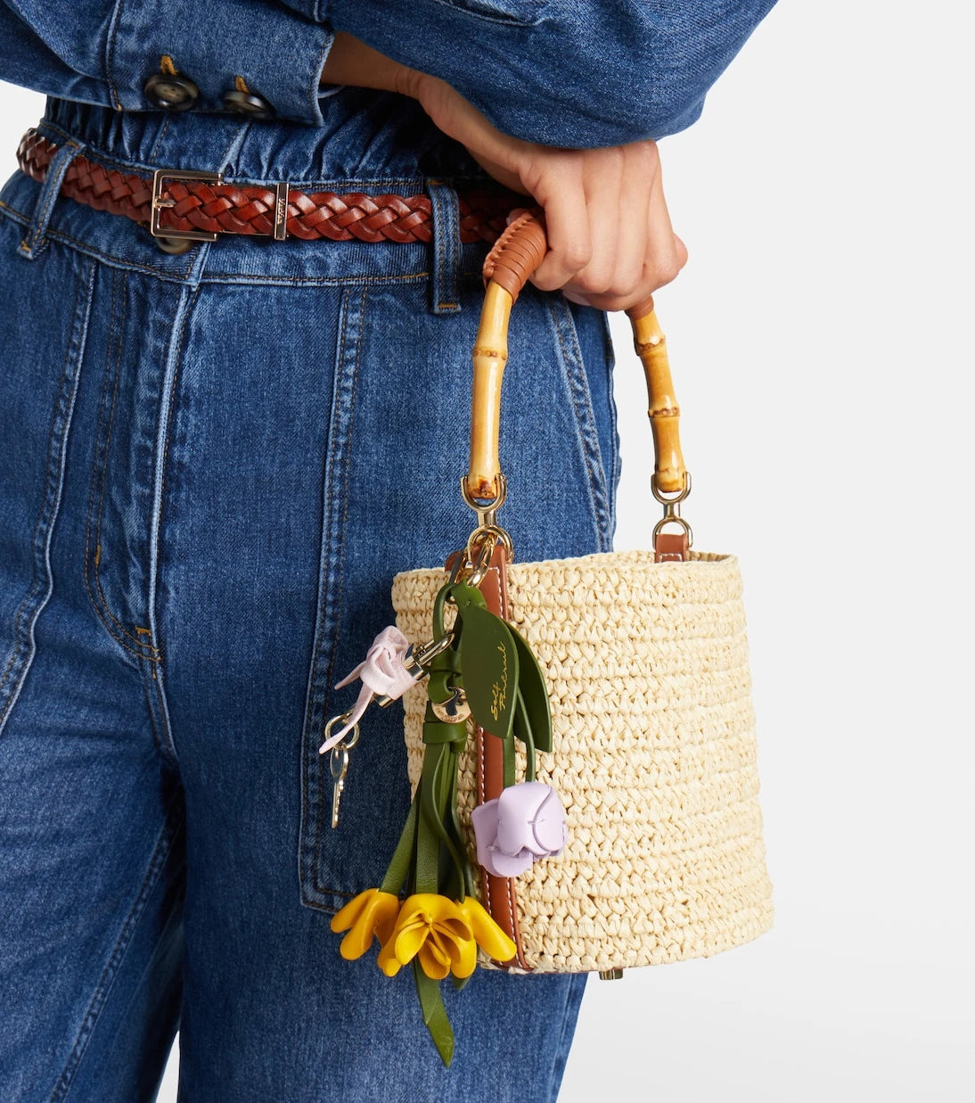 Self-Portrait - Small raffia bucket bag