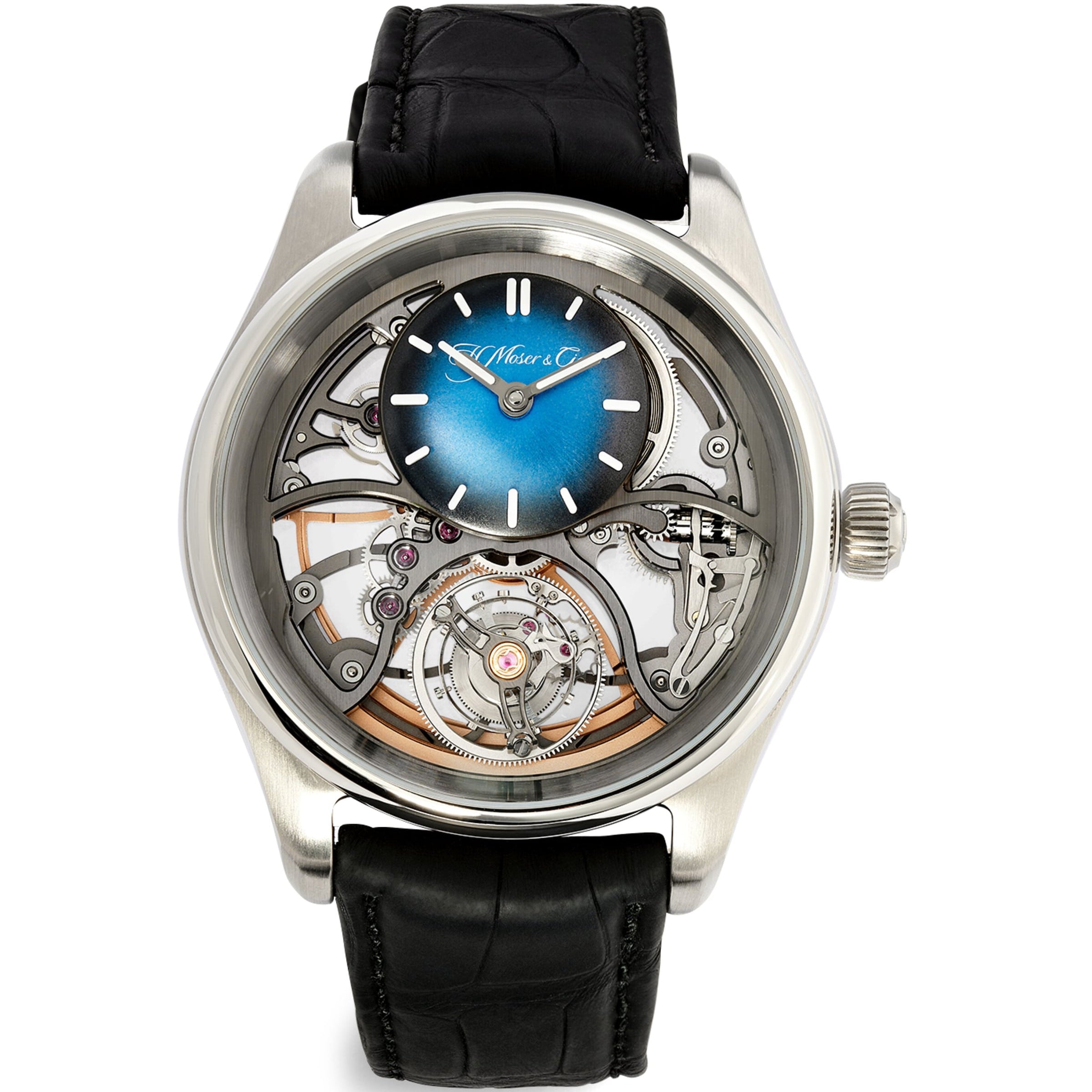 H. Moser & Cie Stainless Steel Pioneer Tourbillon Skeleton Watch 42.8mm