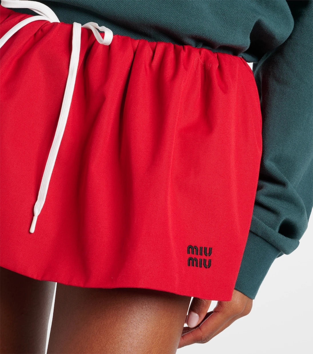 Miu Miu - Gathered cotton poplin miniskirt