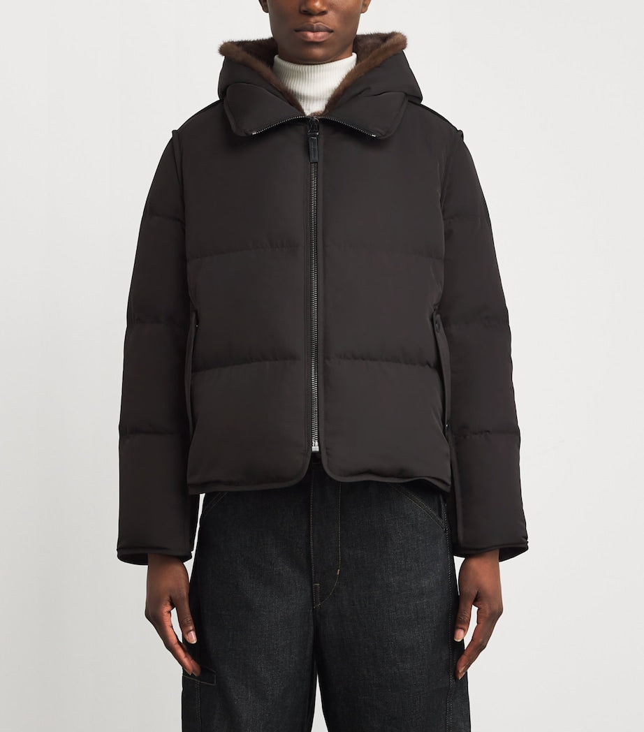 Yves Salomon Black Down-Mink Technical Puffer Jacket (55cm)