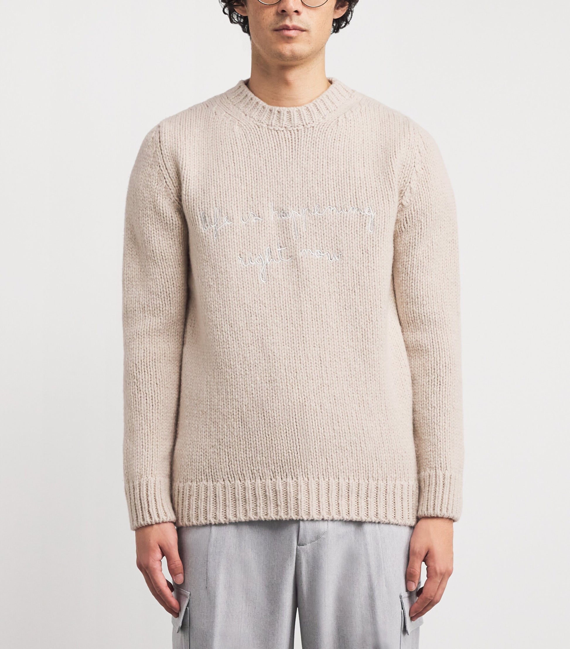 Eleventy Beige Wool Embroidered Sweater