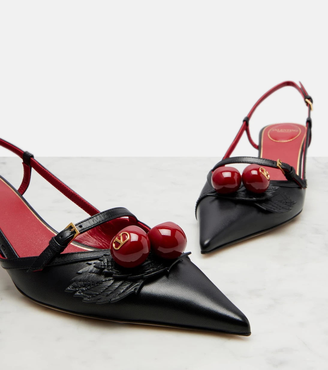Valentino Garavani - Cherryfic 45 leather slingback pumps