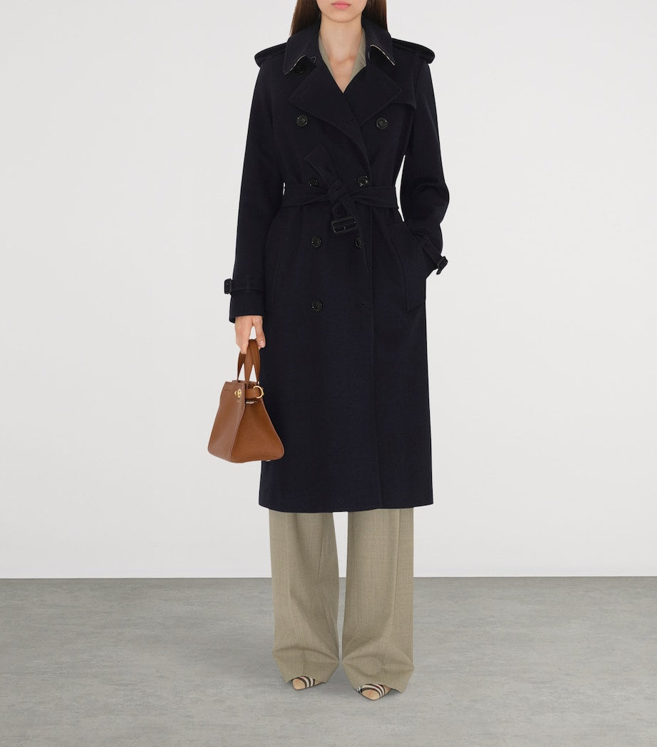 Burberry Navy Cashmere Long Kensington Heritage Trench Coat