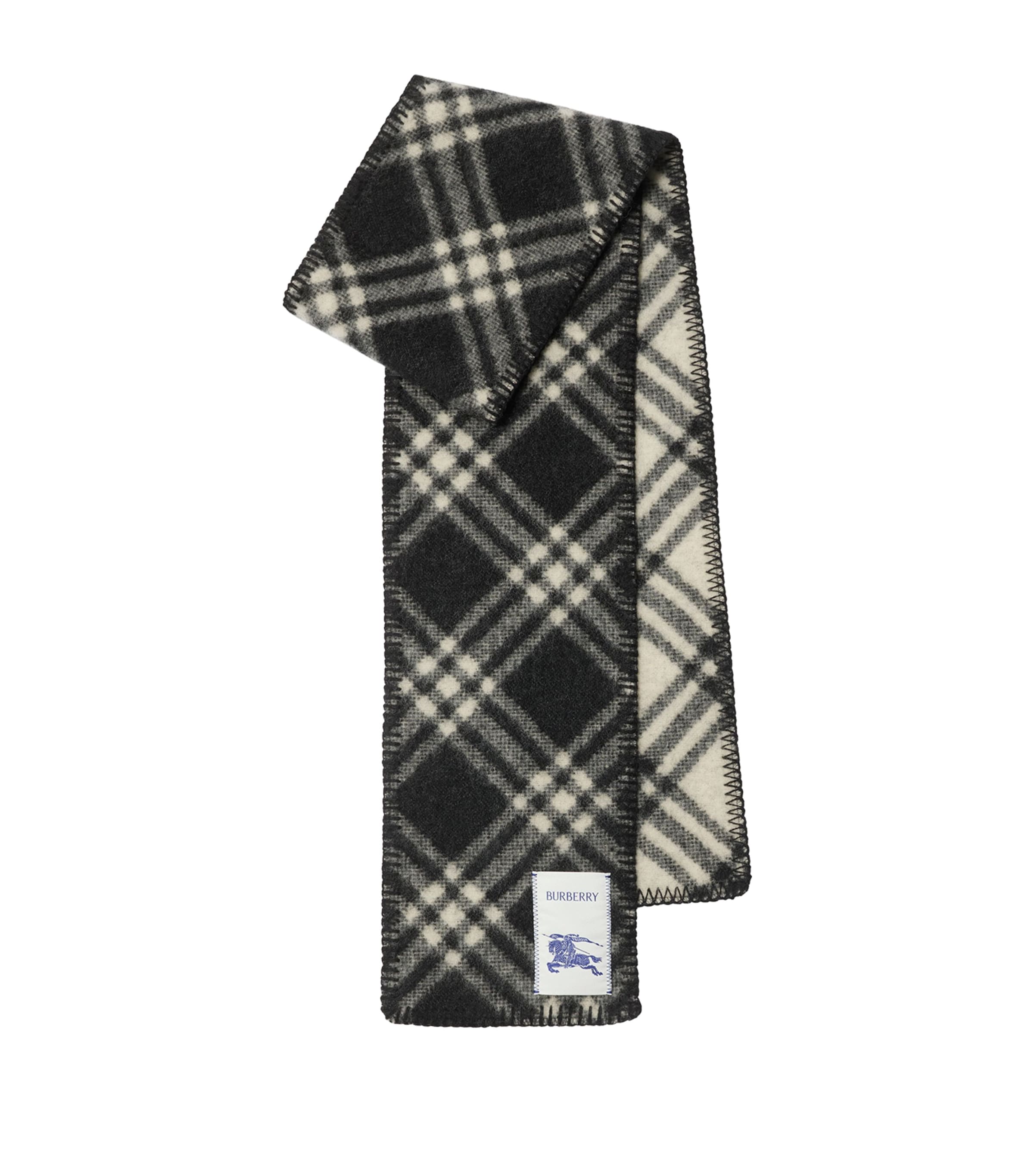 Burberry Black Wool Check Scarf
