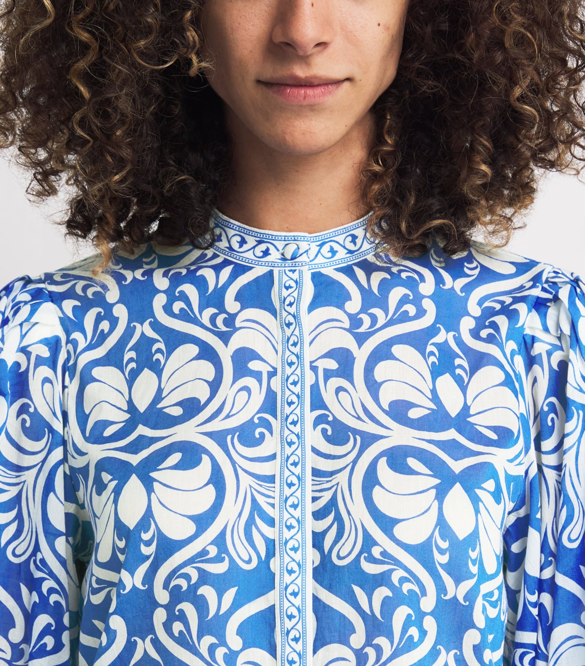 Alice+Olivia Blue Cotton April Pleated Blouse