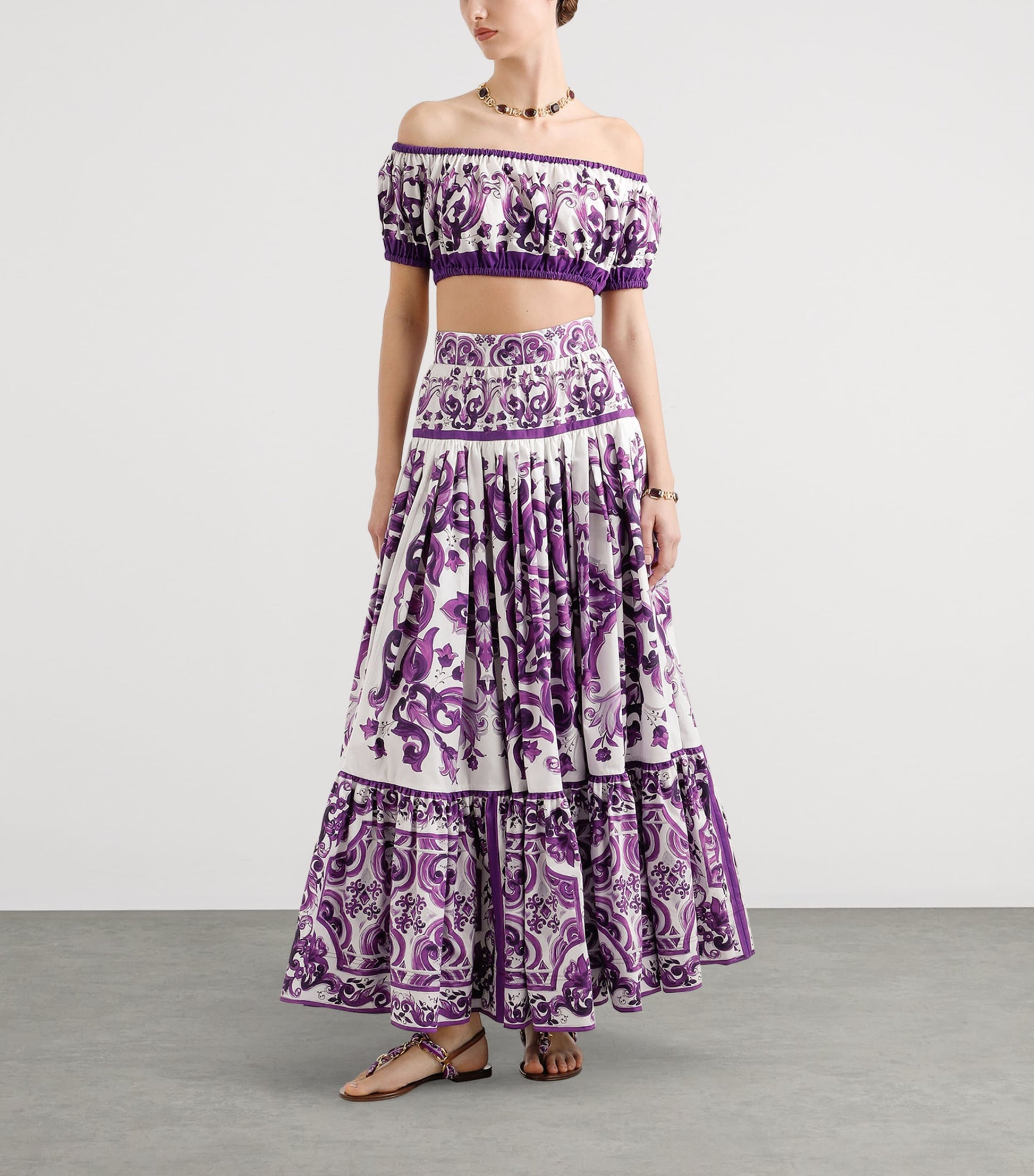 Dolce & Gabbana Multi Cotton Majolica Print Maxi Skirt