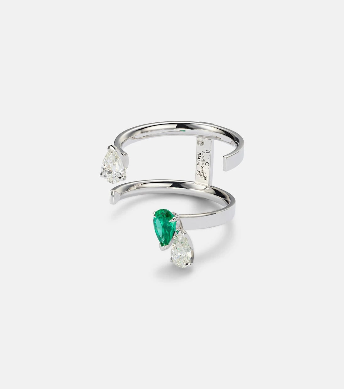 Repossi - Serti Sur Vide 18kt white gold ring with diamonds and emerald