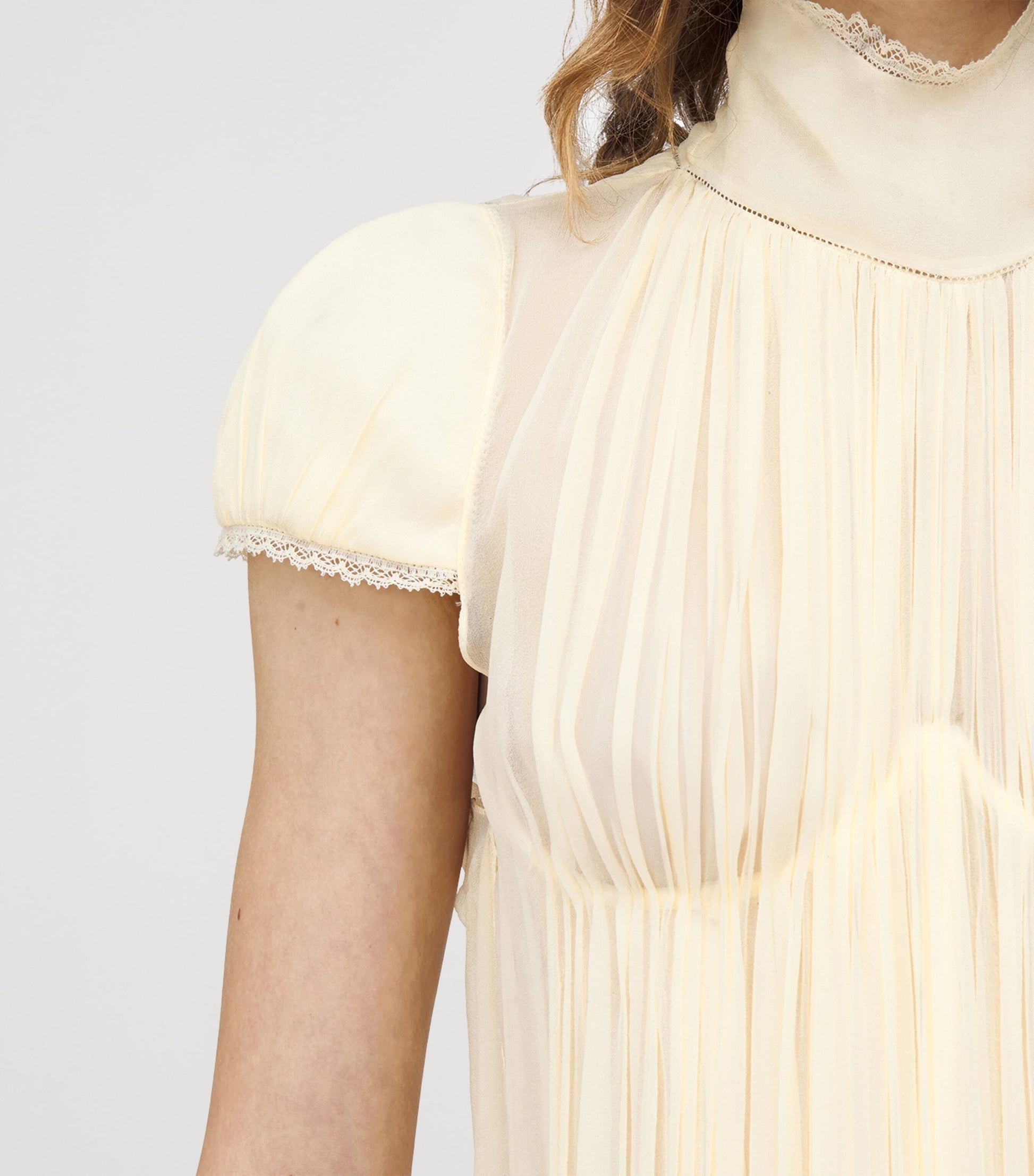 Gold Silk Chiffon Pleated Top