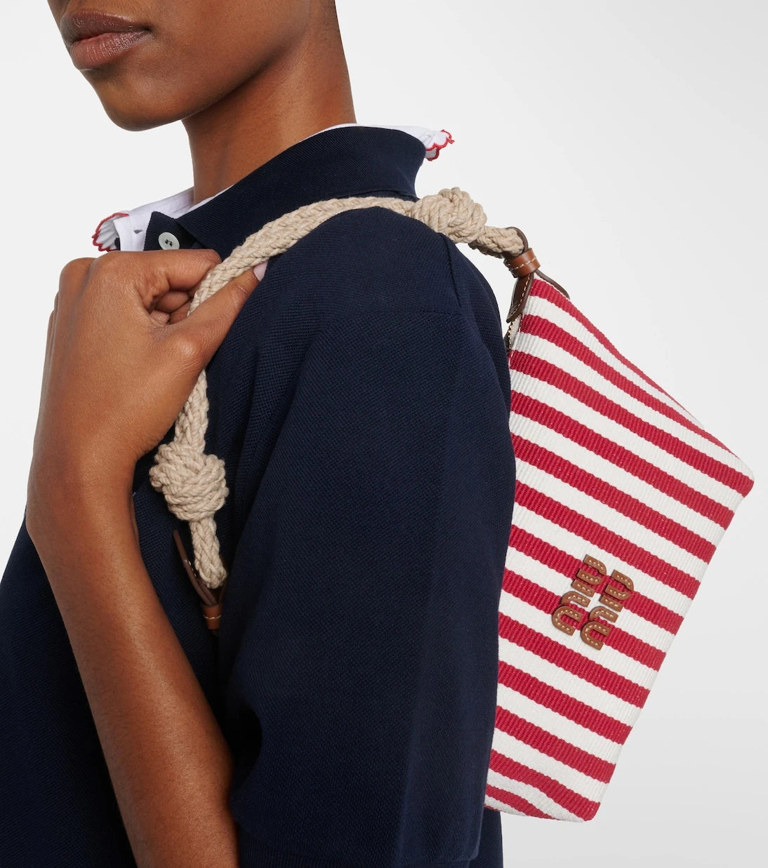 Miu Miu - Striped leather-trimmed top-handle bag