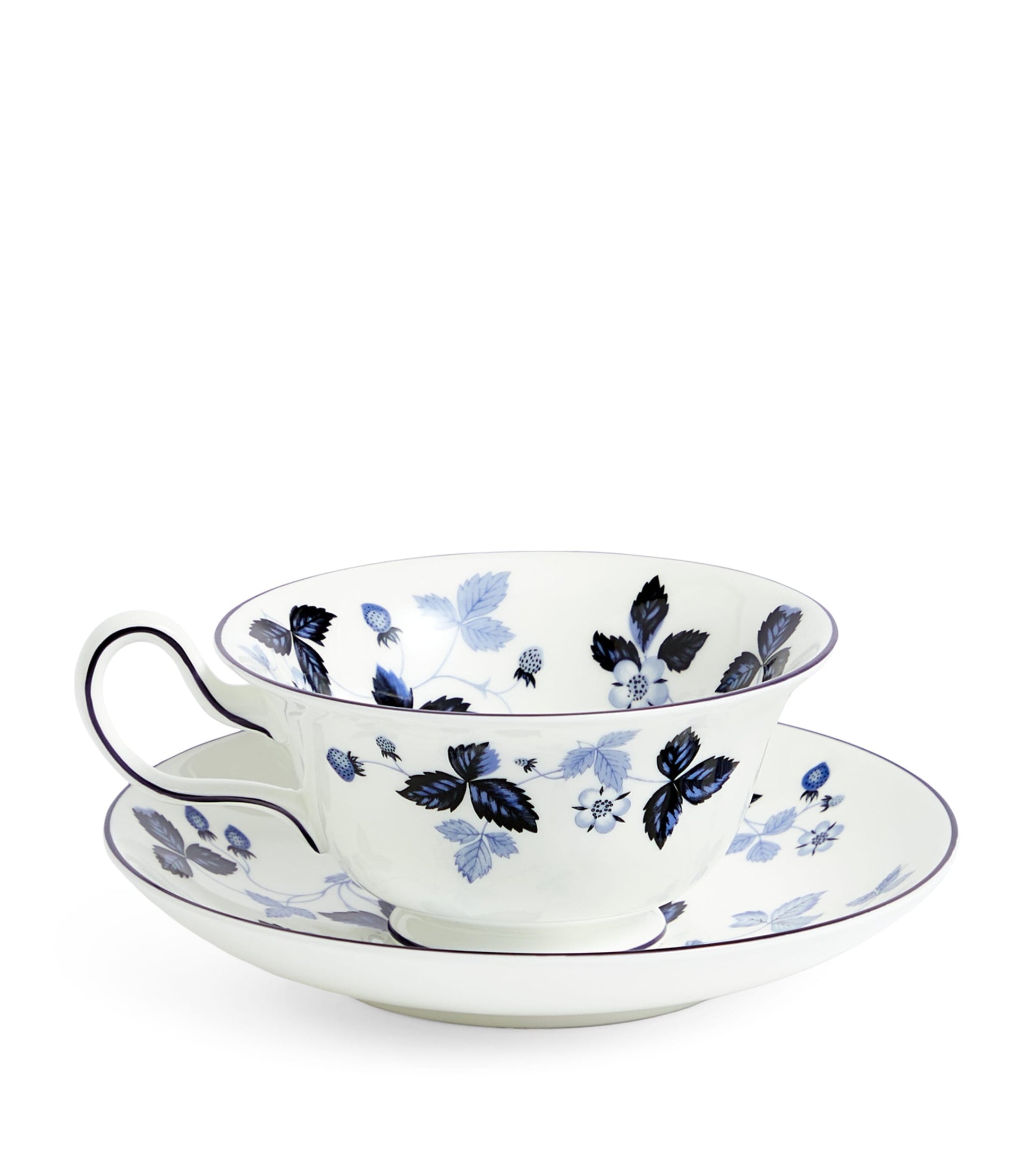 Wild Strawberry Inky Blue Teacup and Saucer