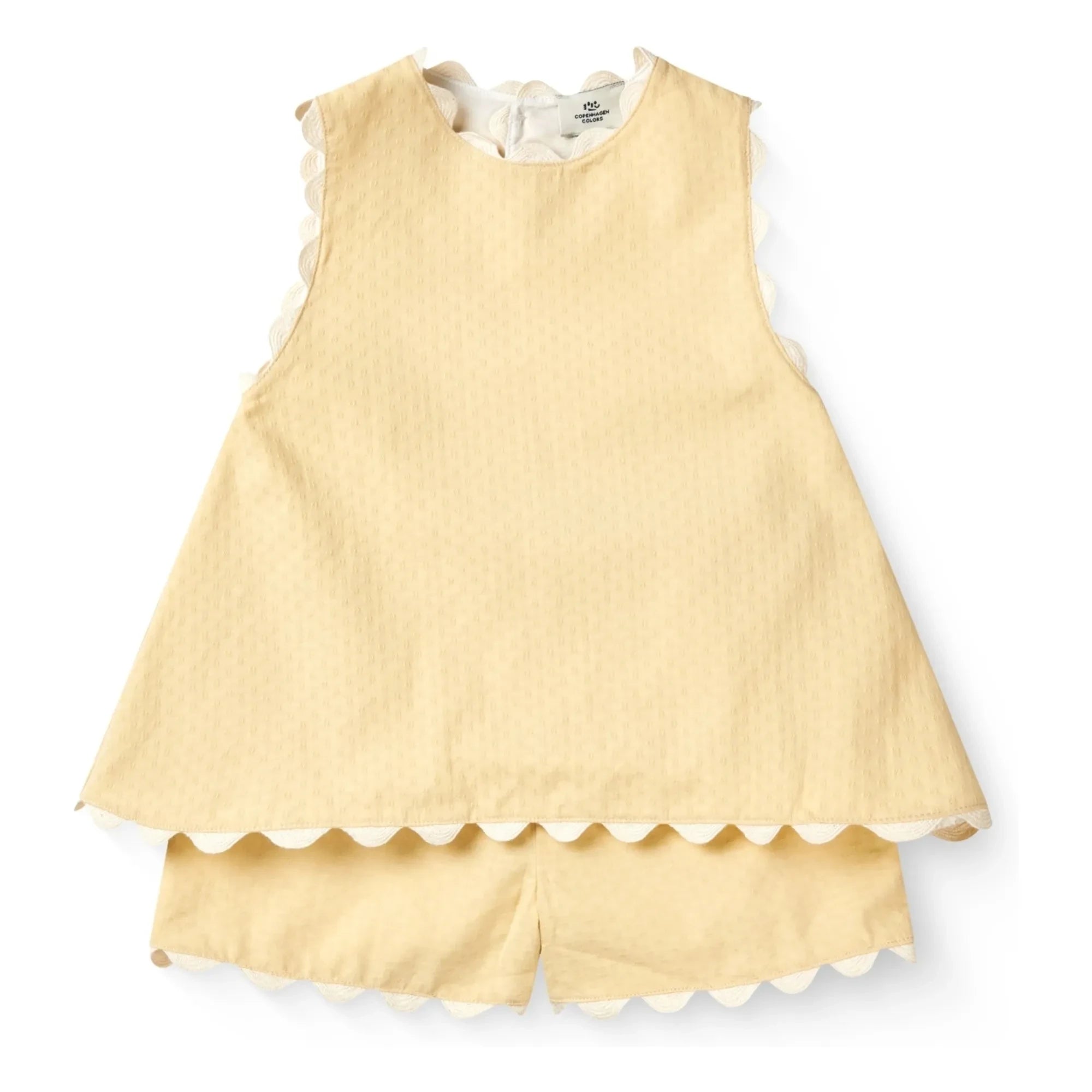 Copenhagen Colors - Organic cotton scalloped top and shorts set | Pale yellow