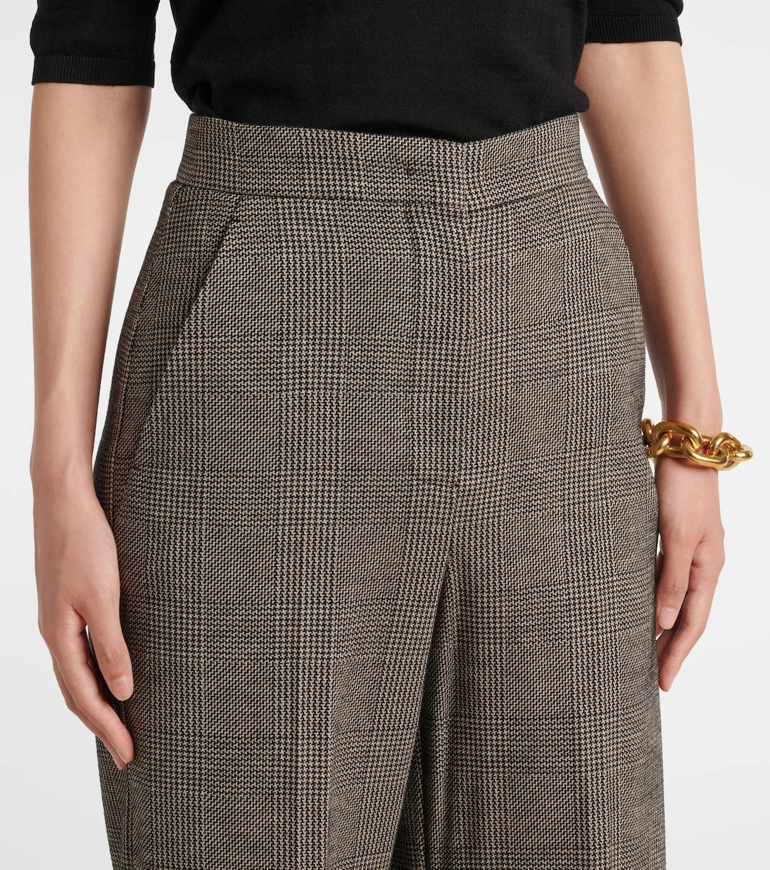 Max Mara - Cognac houndstooth wool-blend straight pants