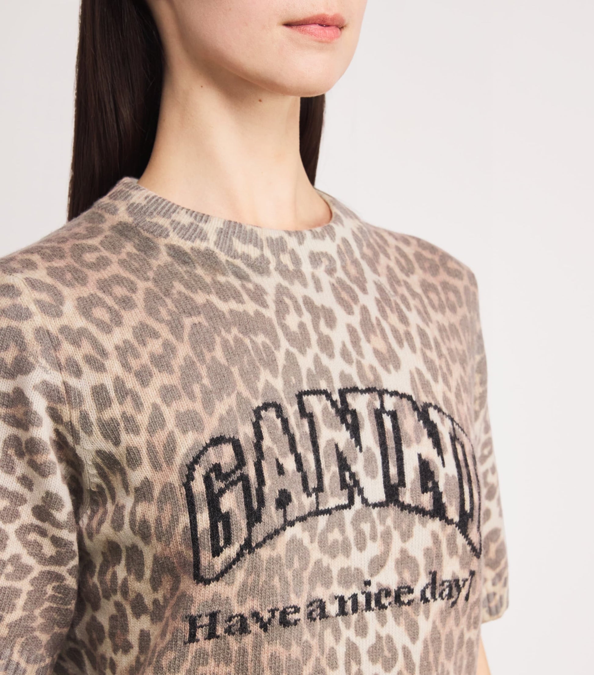 GANNI Multi Wool-Blend Leopard Print T-Shirt