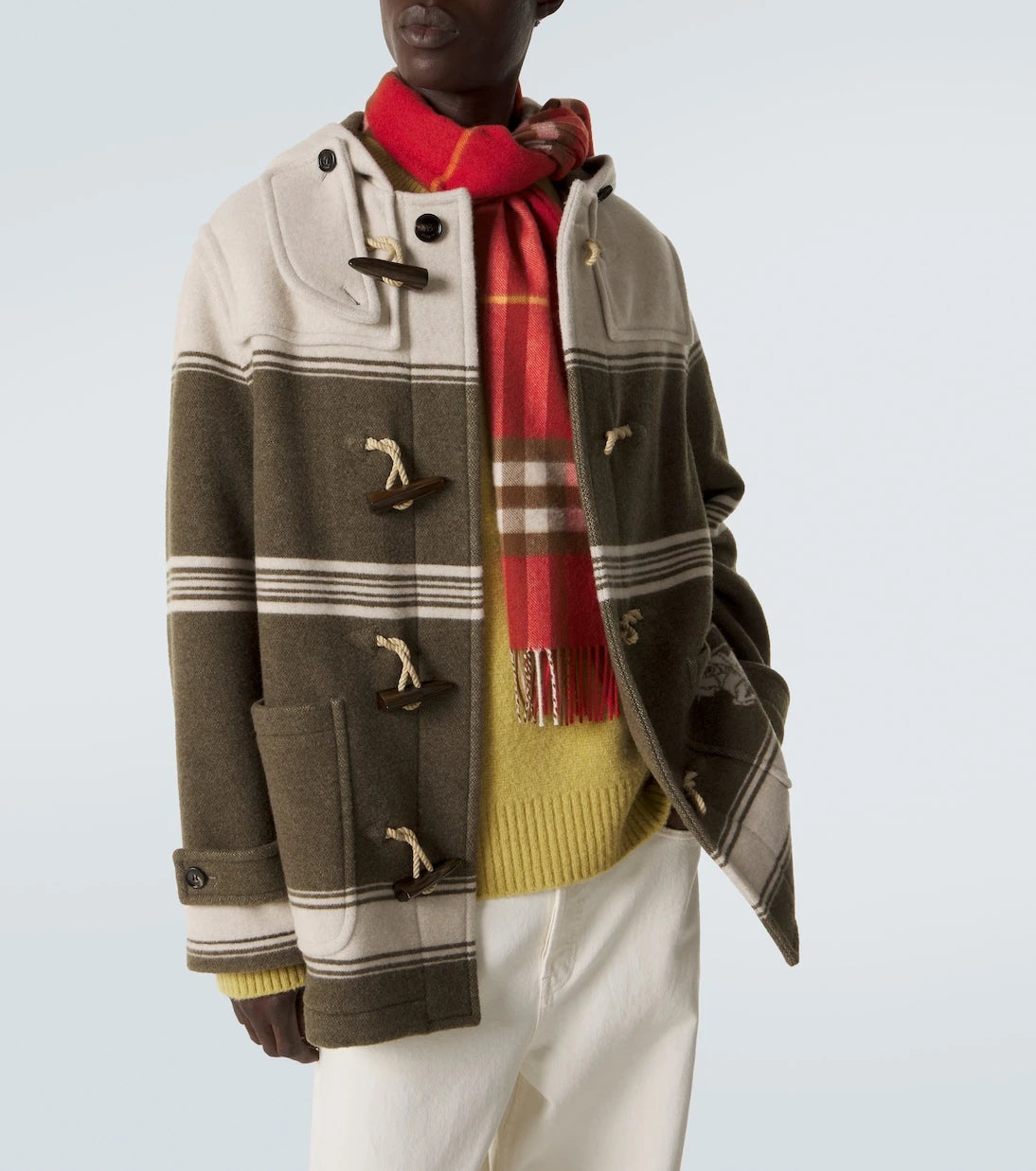 Burberry - Striped wool and cotton-blend duffel coat
