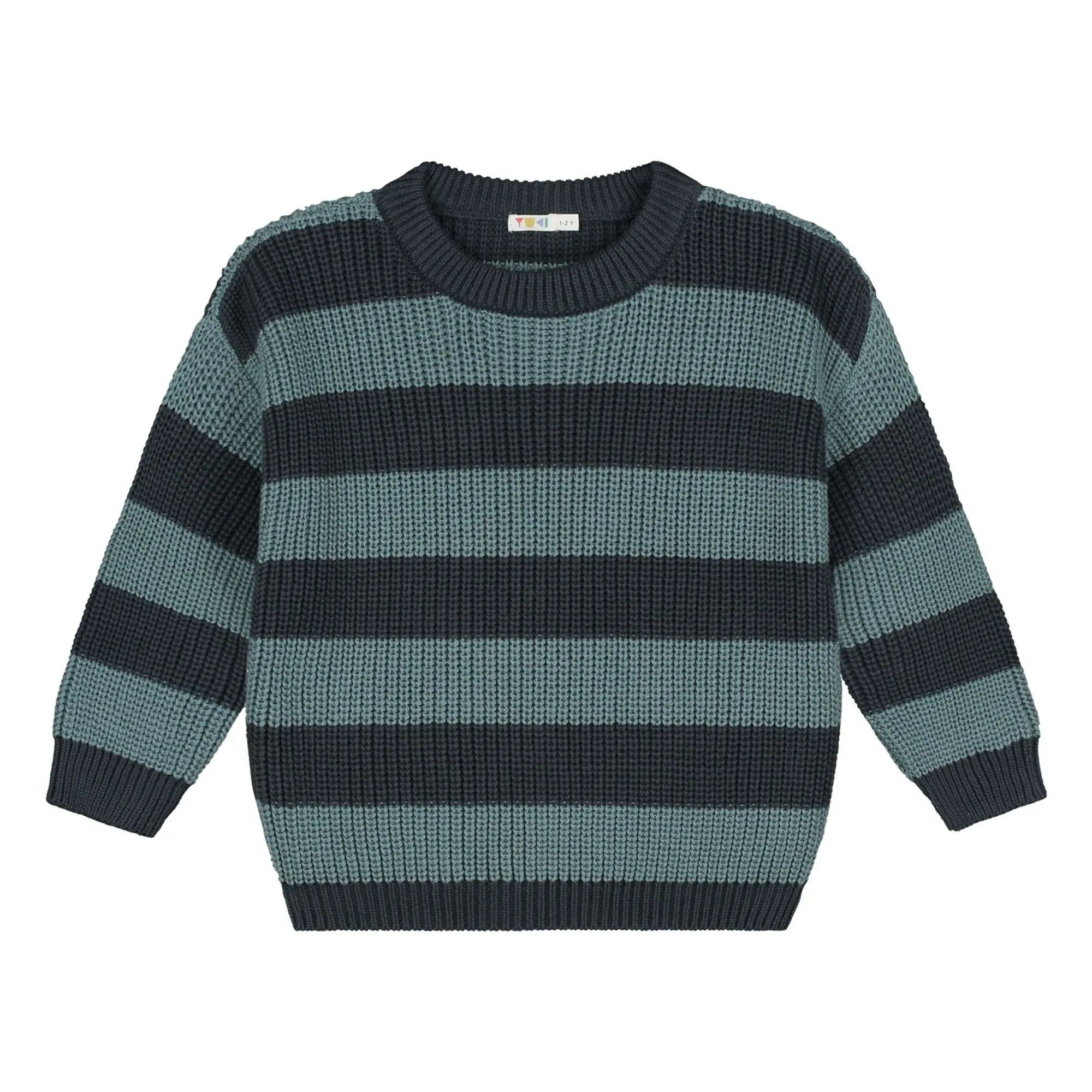 Yuki - Stripes Organic Cotton Sweater | Grey blue