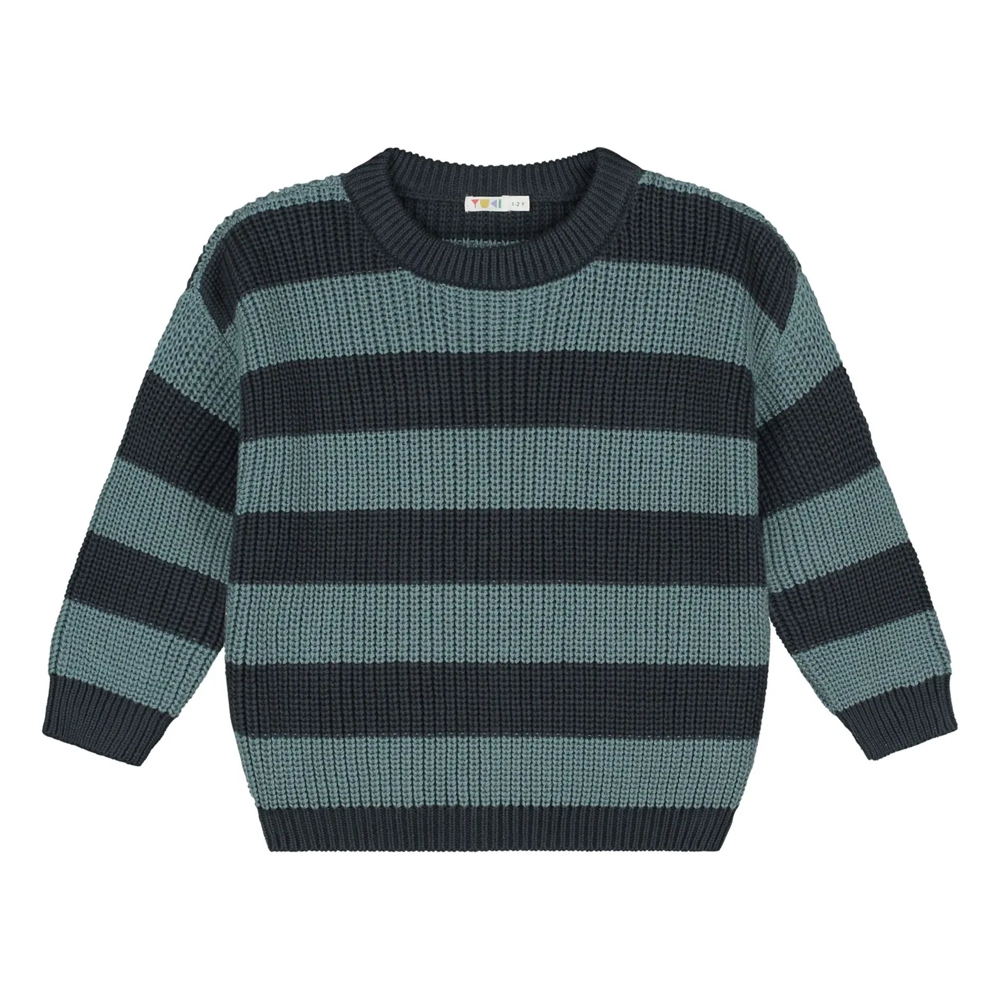 Yuki - Stripes Organic Cotton Sweater | Grey blue