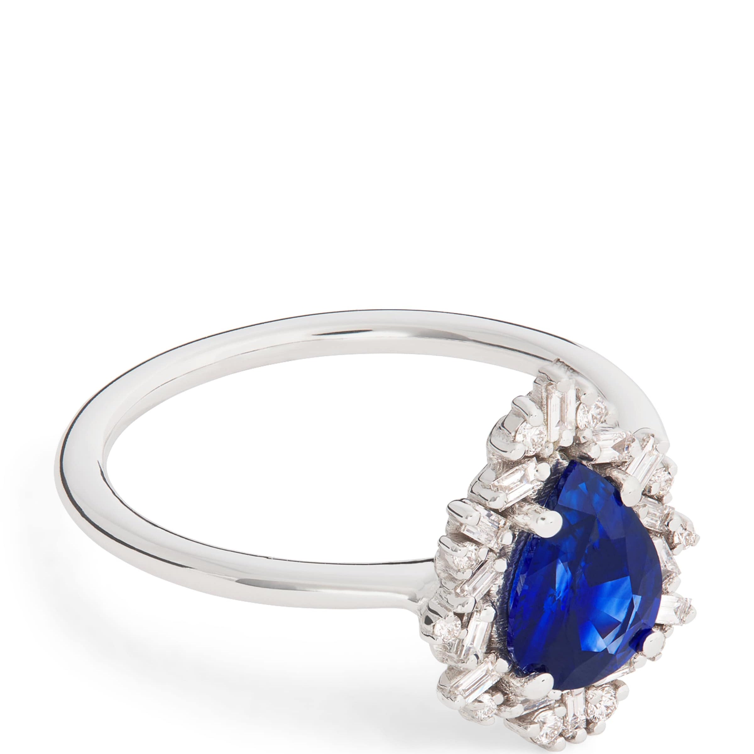White Gold, Sapphire and Diamond One of a Kind Teardrop Ring (Size 6.75)