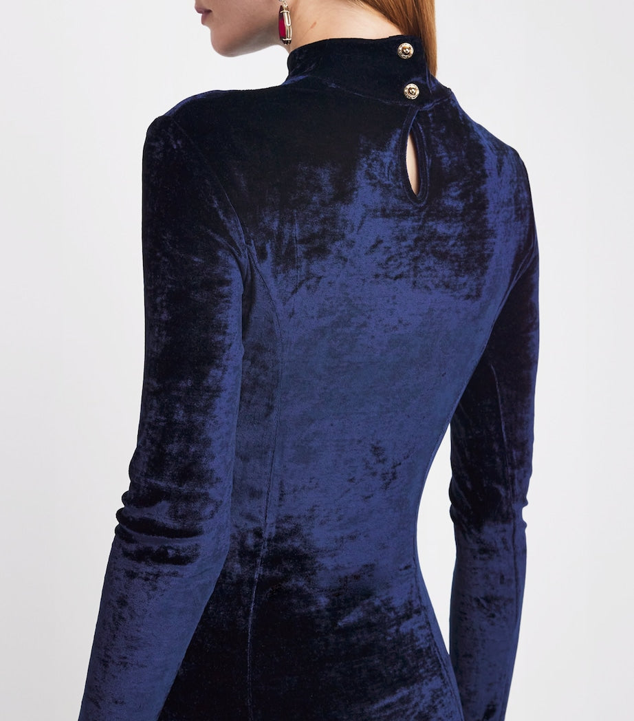 Paco Rabanne Navy Velvet Asymmetric Midi Dress