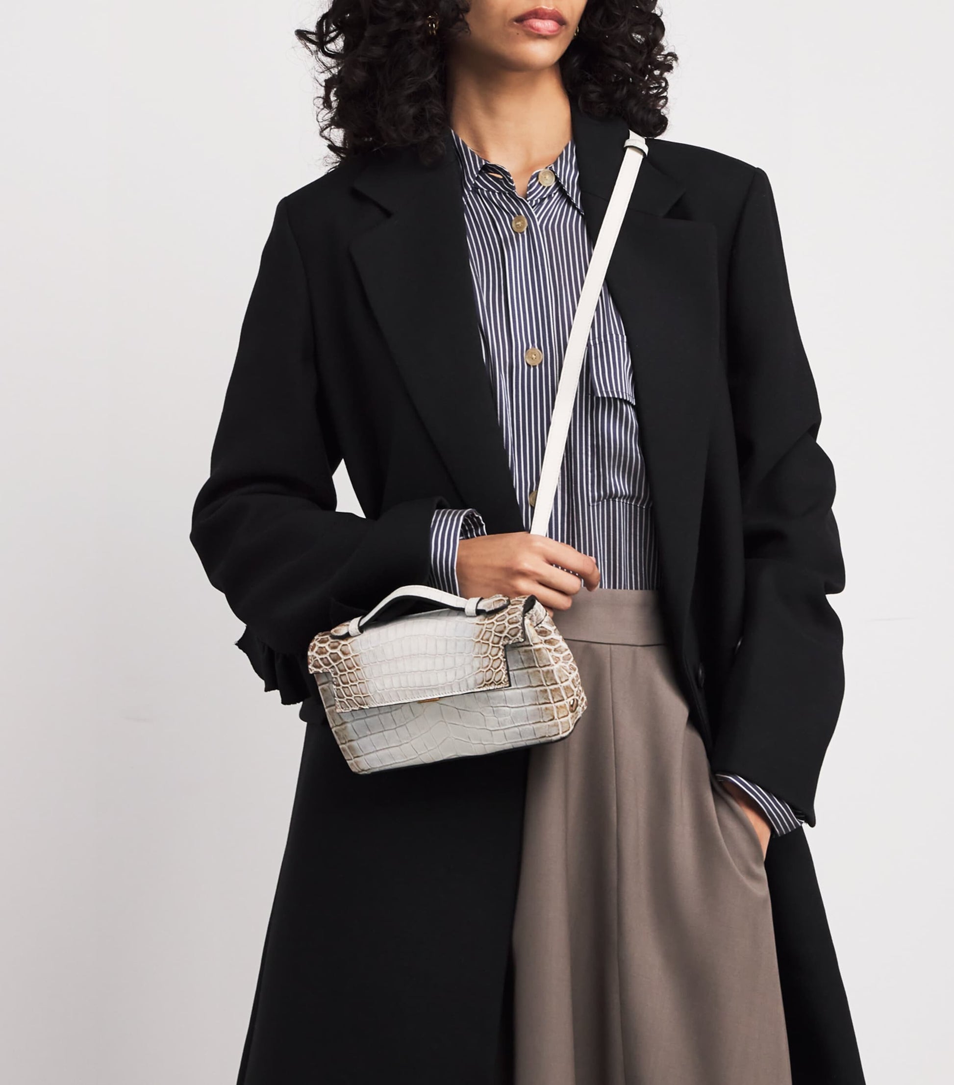 Analeena Grey Crocodile Leather Top-Handle Bag