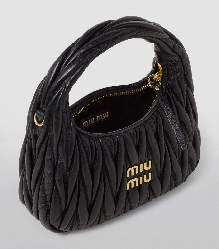 Miu Miu Black Small Matelassé Leather Wander Top-Handle Bag