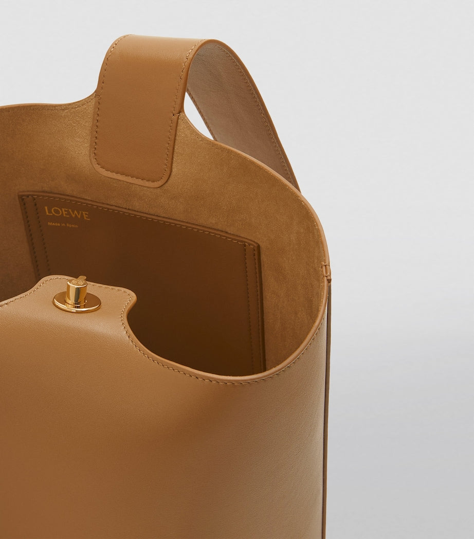 Brown Medium Pebble-Calfskin Bucket Bag