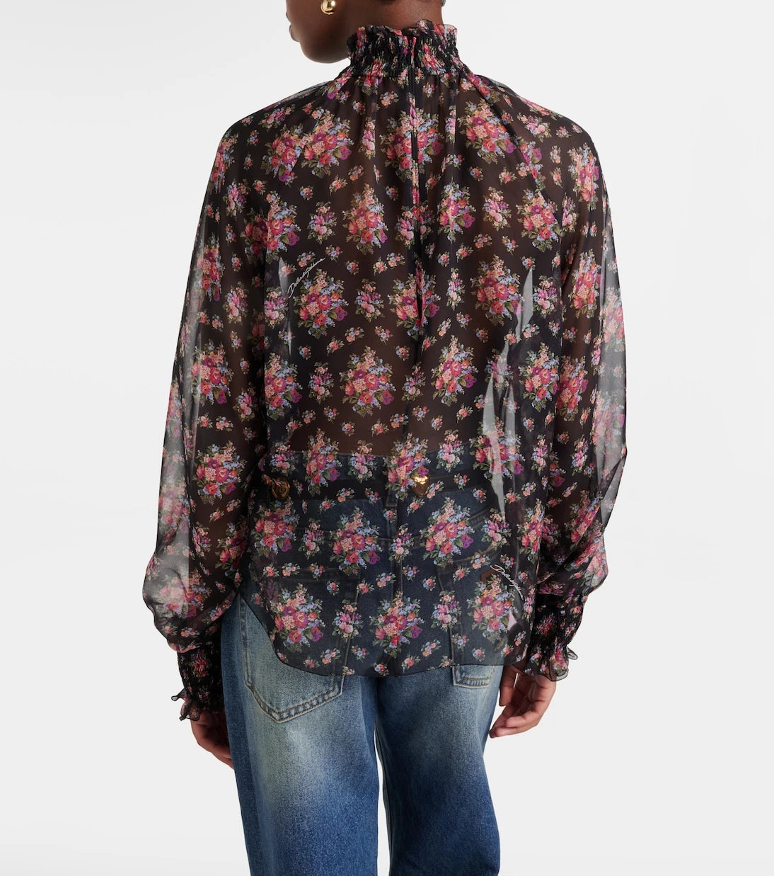 Dolce&Gabbana - Floral ruffled sheer silk blouse