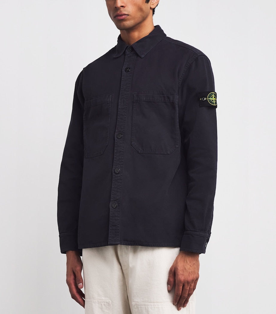 Stone Island Blue Organic Cotton Panama 'OLD' Effect Overshirt