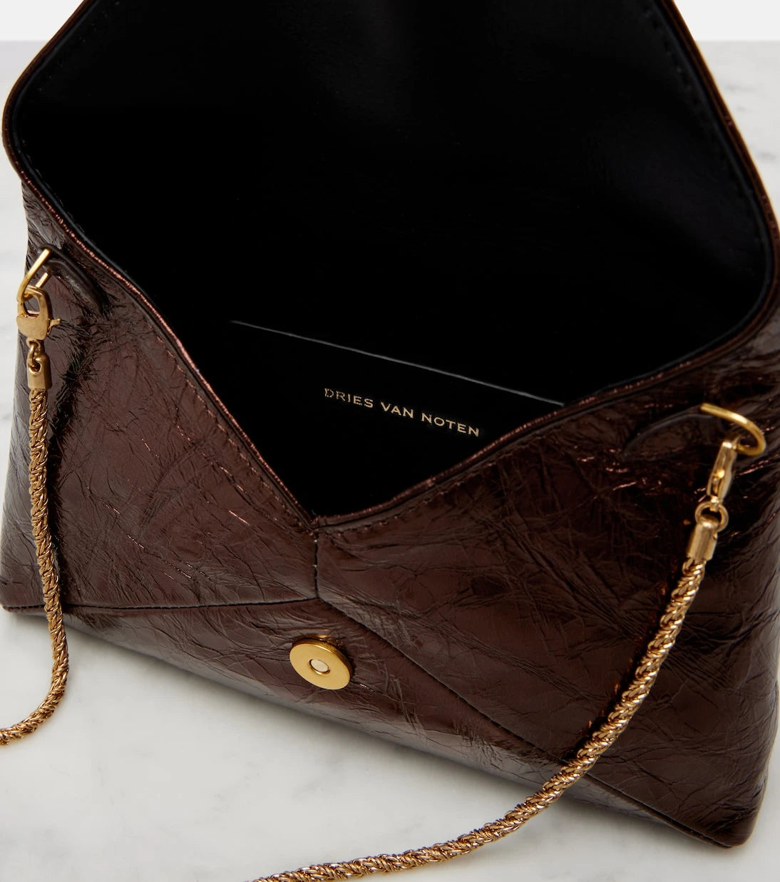 Dries Van Noten - Small metallic leather clutch