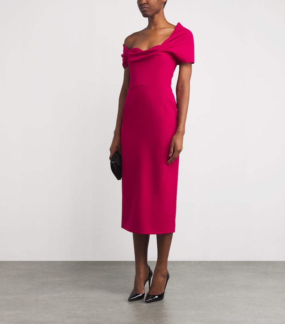 Carolina Herrera Pink Stretch-Virgin Wool Draped Midi Dress