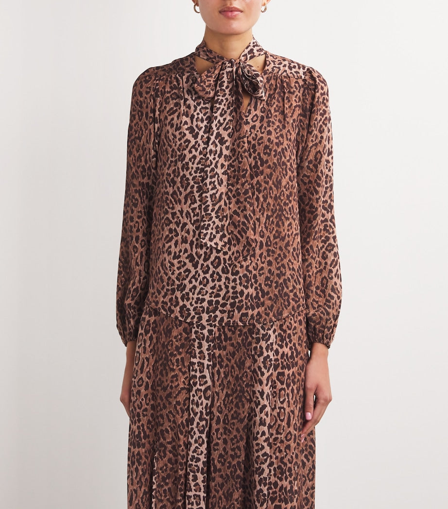 Rixo Brown Silk Moss Pussybow Blouse