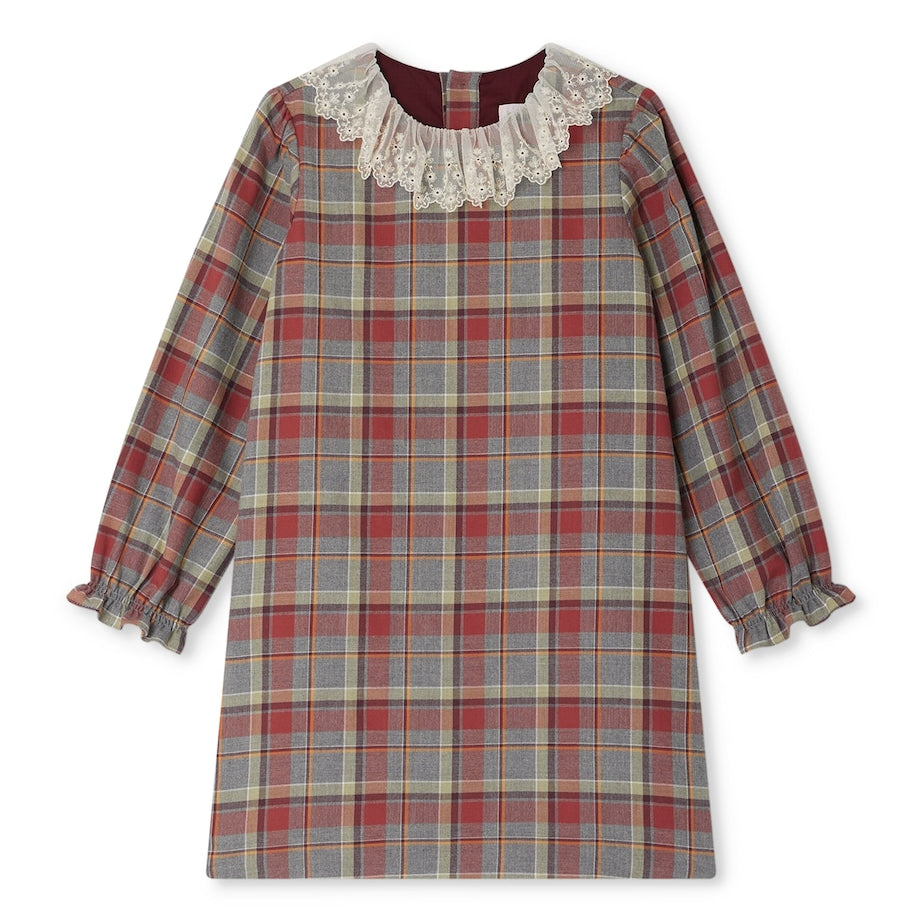 Bonpoint Burgundy Check Print Dress (10-14 Years)