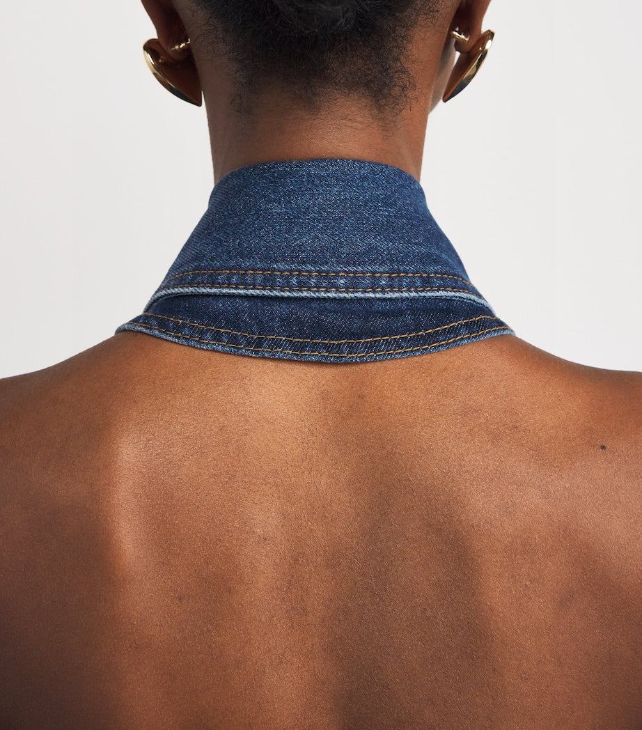 Self-Portrait Blue Denim Halterneck Mini Dress