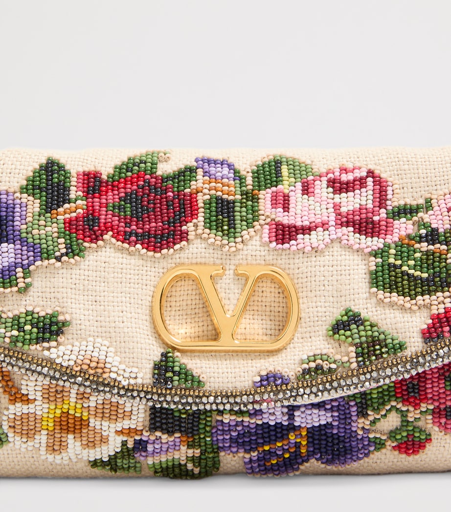 Valentino Garavani Multi Linen Beaded Vain Soft Clutch Bag