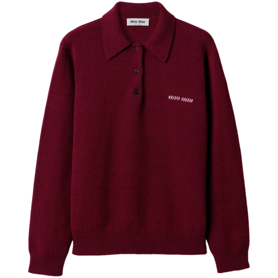 Miu Miu Burgundy Cashmere Logo Polo Sweater