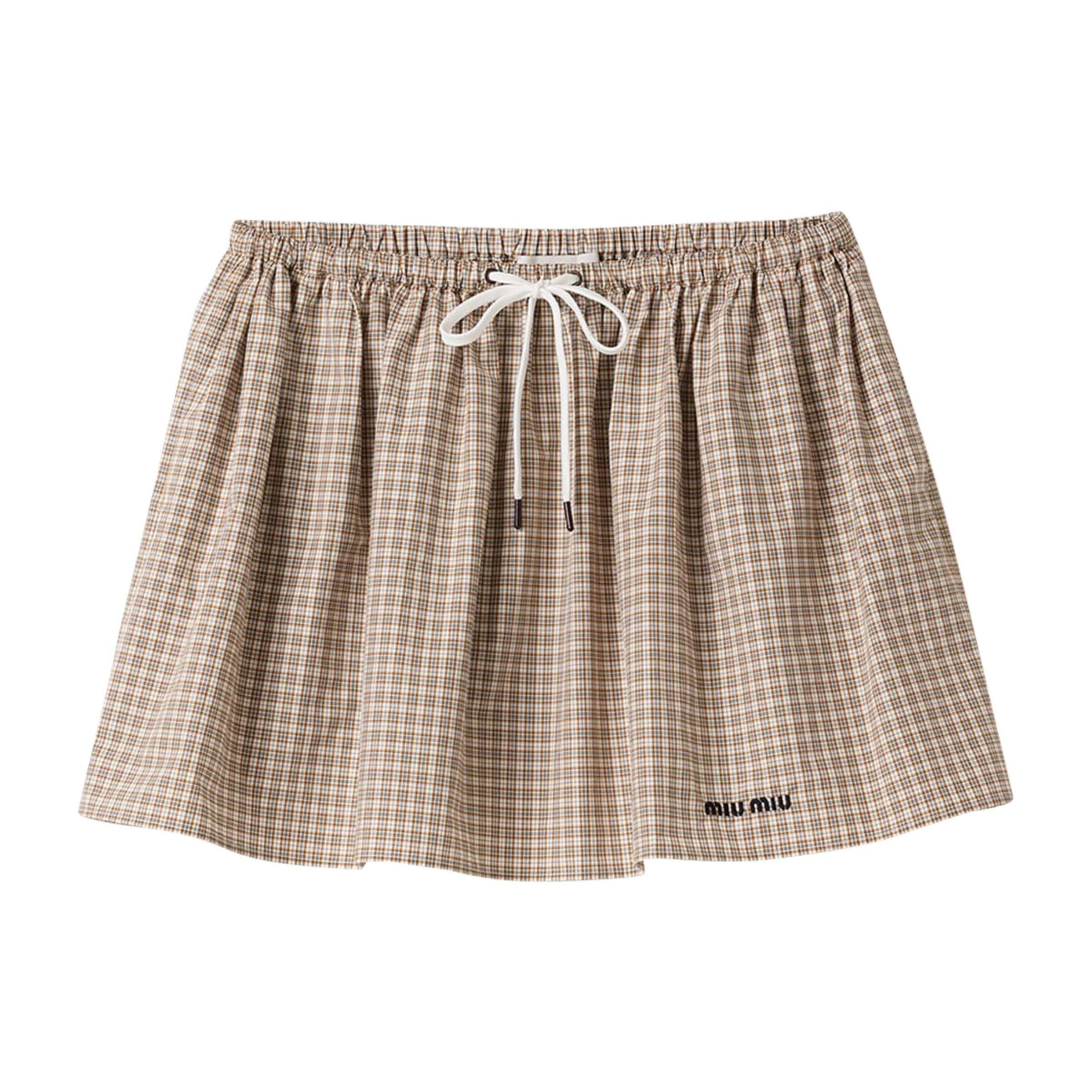 Brown Cotton Poplin Check Mini Skirt