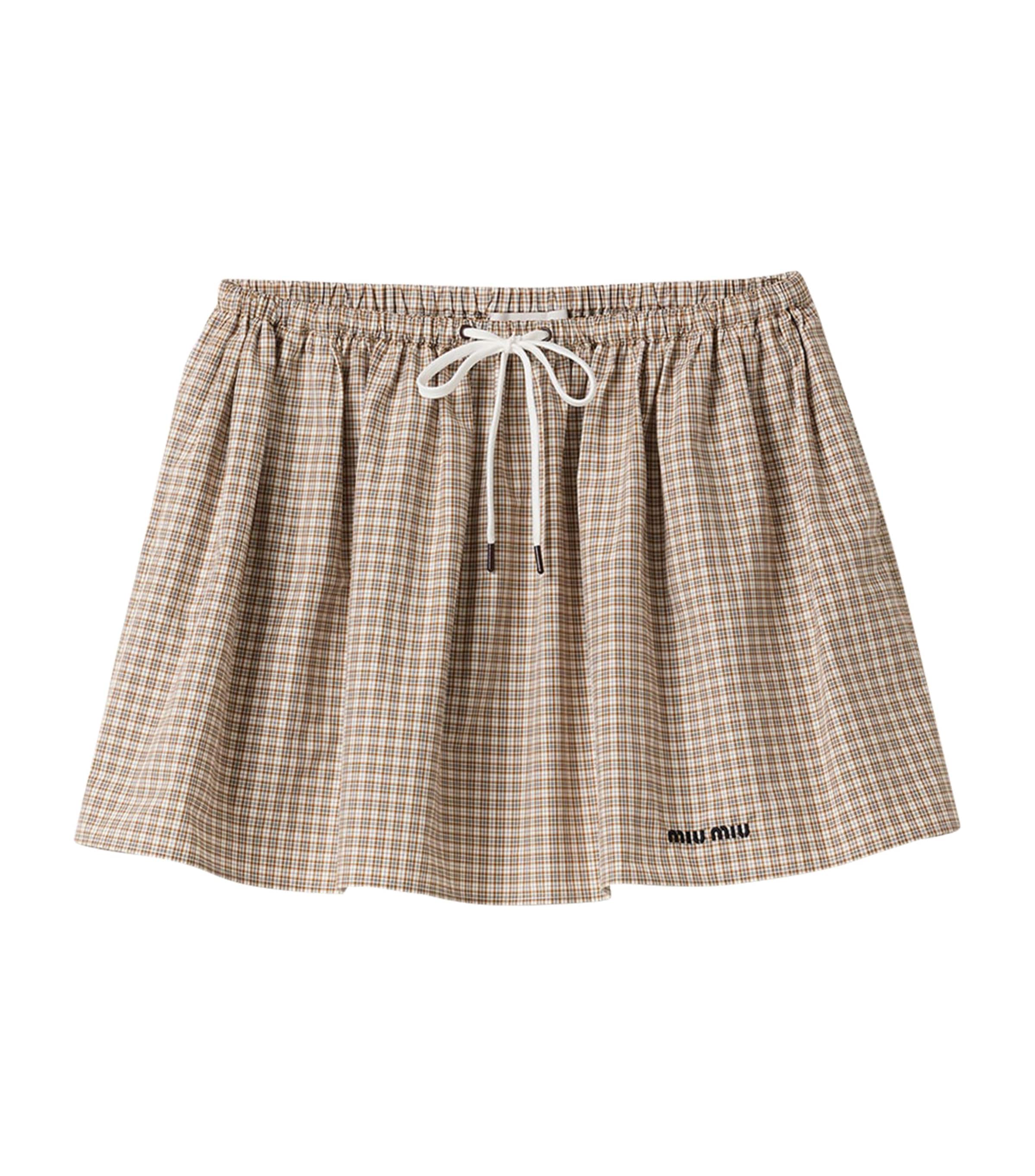 Brown Cotton Poplin Check Mini Skirt