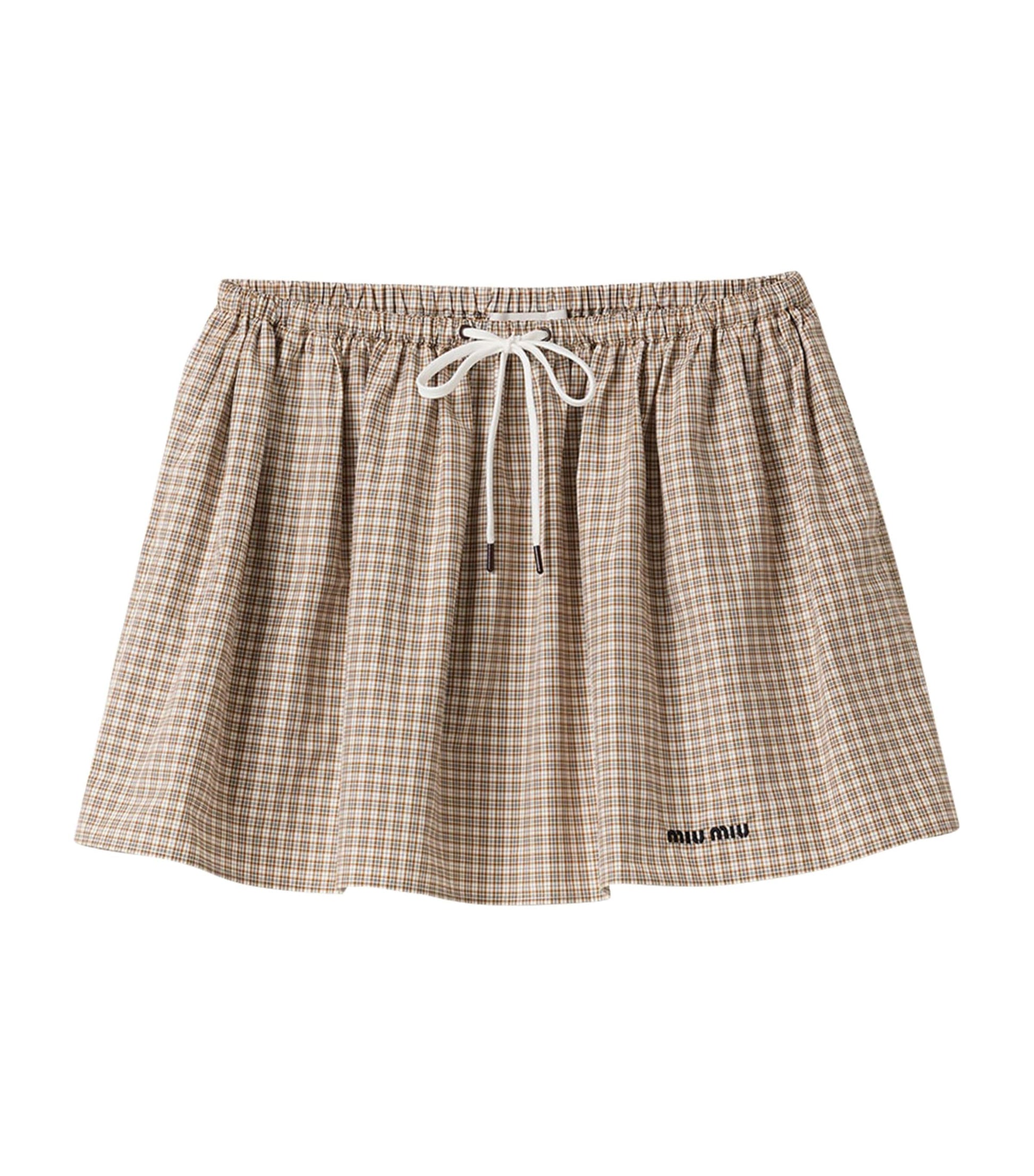 Brown Cotton Poplin Check Mini Skirt