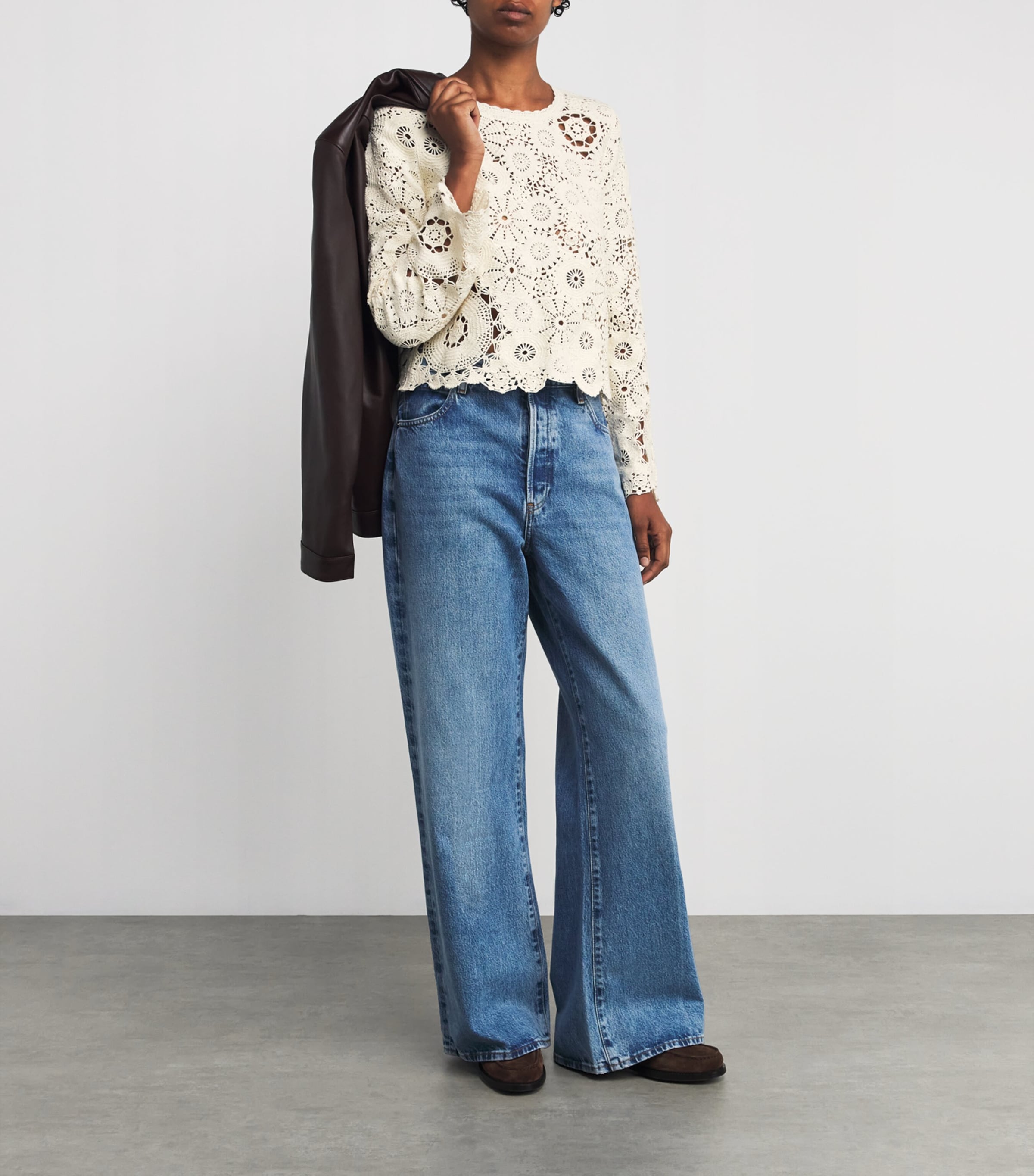 Ivory Crochet Long-Sleeve Top