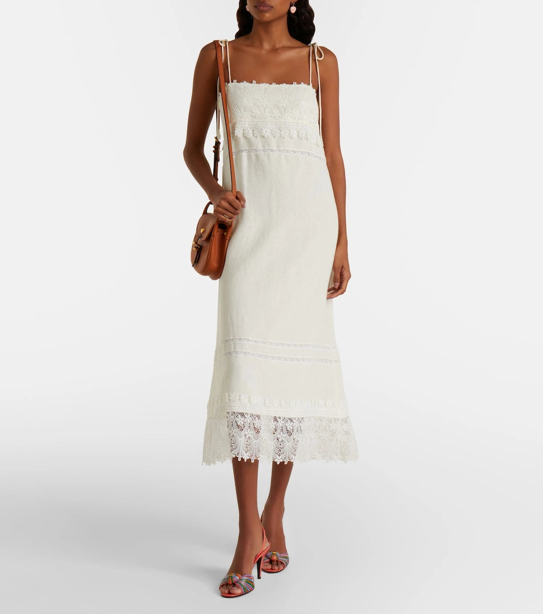 Valentino - Lace-trimmed linen midi dress