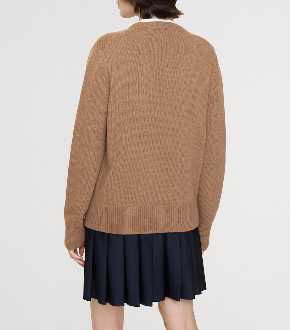 Beige Wool-Cashmere Logo Sweater