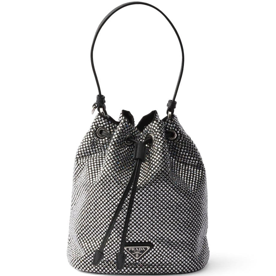 Metallic Mini Crystal-Embellished Bucket Bag