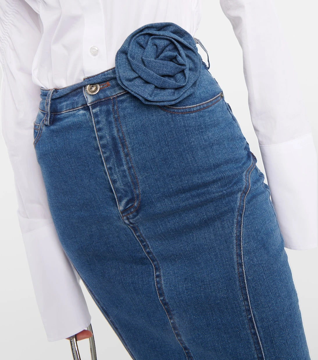 Rotate - Floral-appliqué denim maxi skirt
