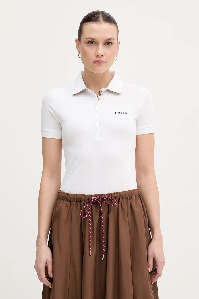 Barbour yaka detaylı kadın pamuklu elastan polo tişört