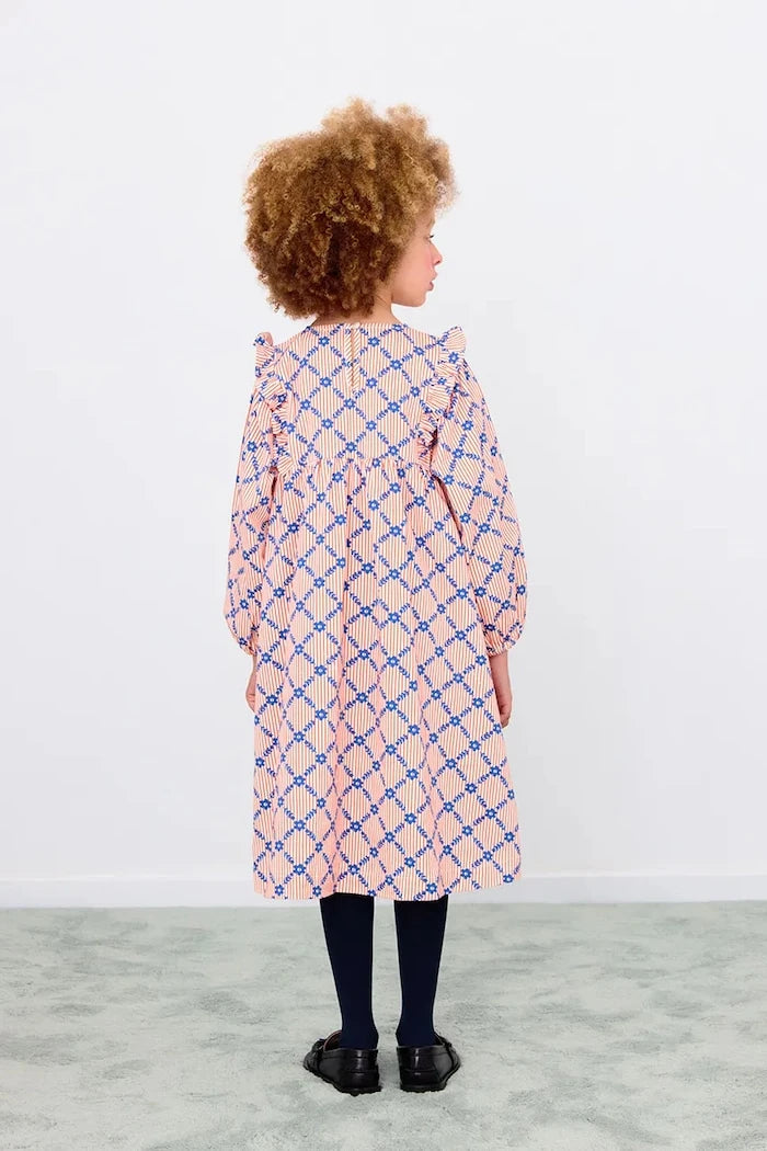 Детска рокля Tinycottons FLOWER GRID PRINT DRESS